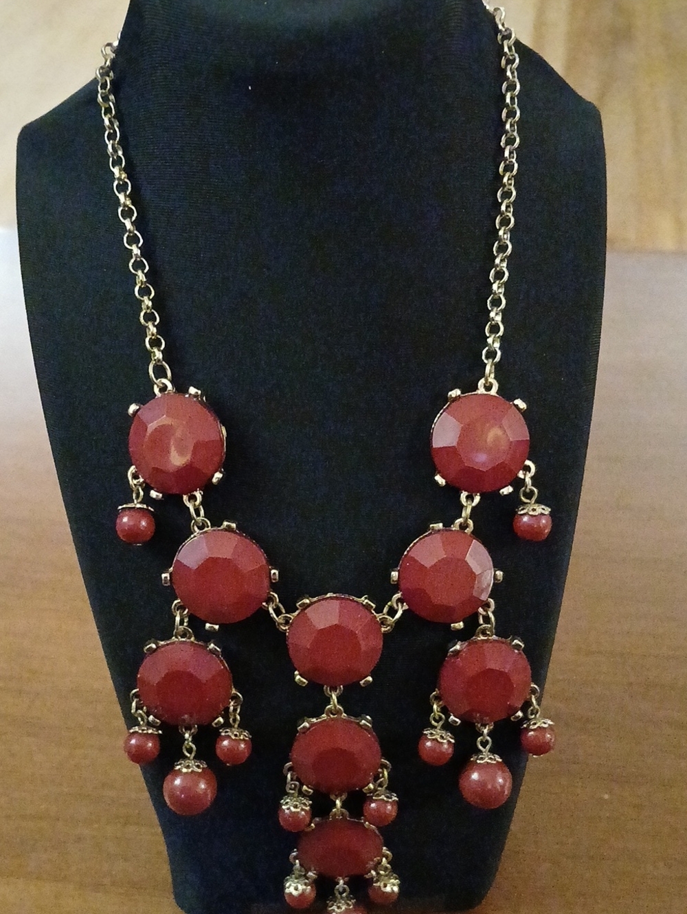 Elegant Red Statement Bib Necklace - Gold Tone Women Jewelry 18" Chain